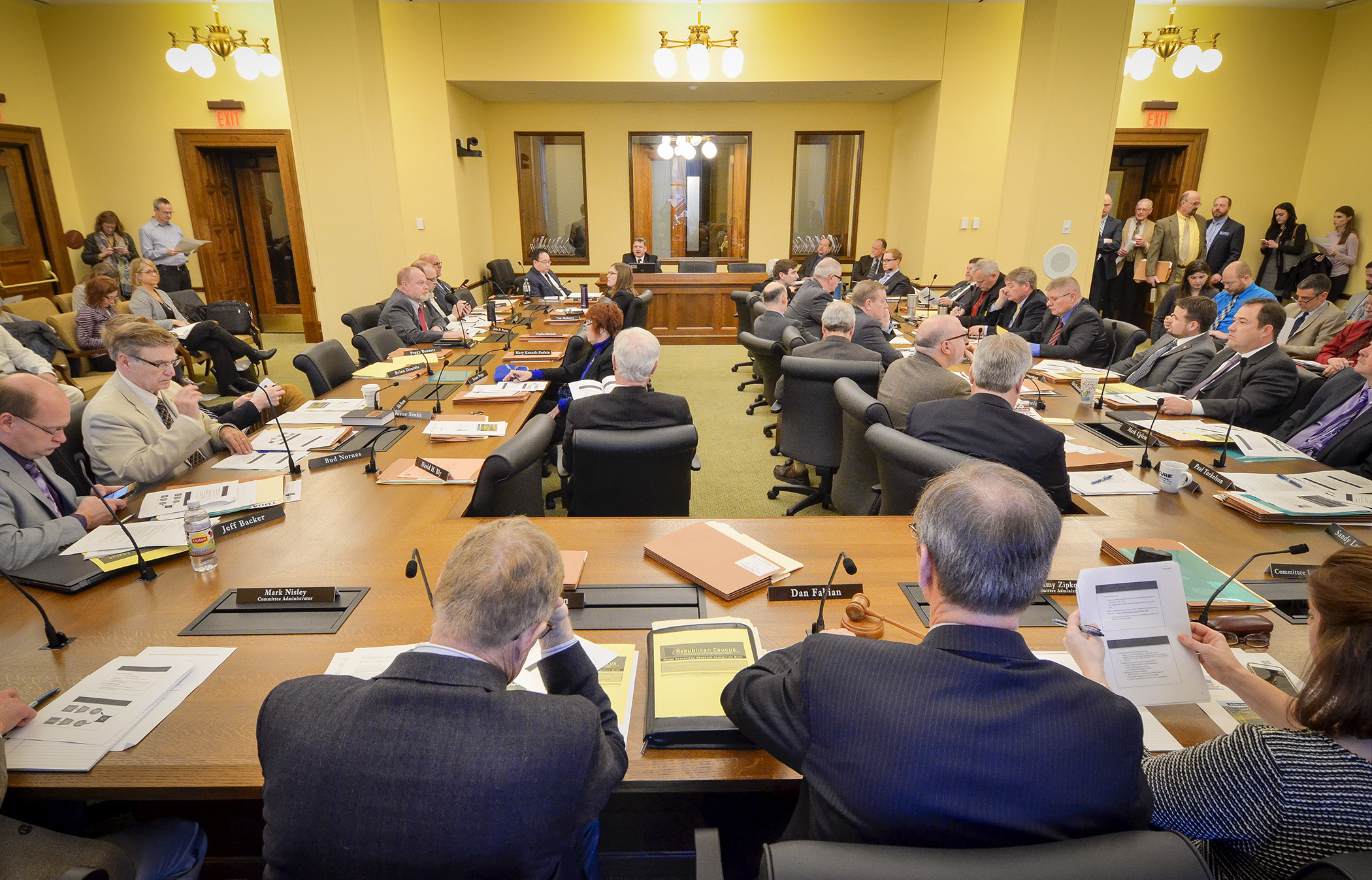 Members listen to testimony on buffer implementation Jan. 19 during a joint hearing of the House Agriculture Policy and House Environment and Natural Resources Policy and Finance committees. Photo by Andrew VonBank